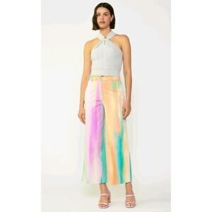 Current Air Wide Leg Ankle Pants M High Rise Denim Rainbow Painterly Tie Dye